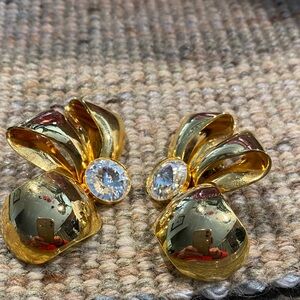 Elegant Gold Bow Earrings with Crystal Accents